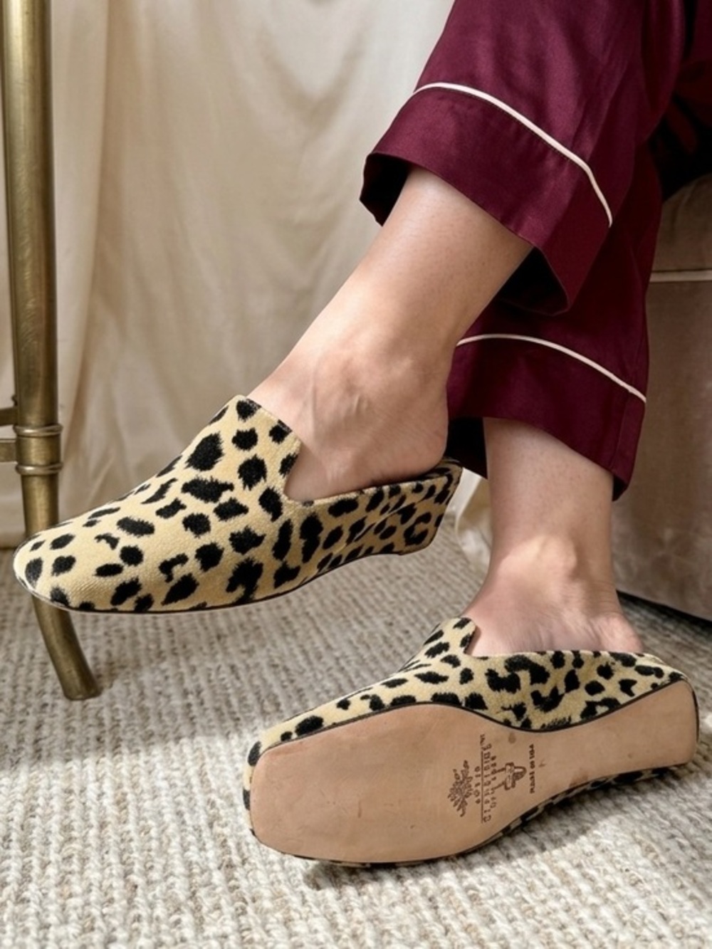 AMY JO GLADSTONE Vintage Leopard Velvet Square Toe Slipper Mules Size M